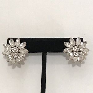 Vintage Rhinestone Earrings Flower Gold Tone Stud Earrings
